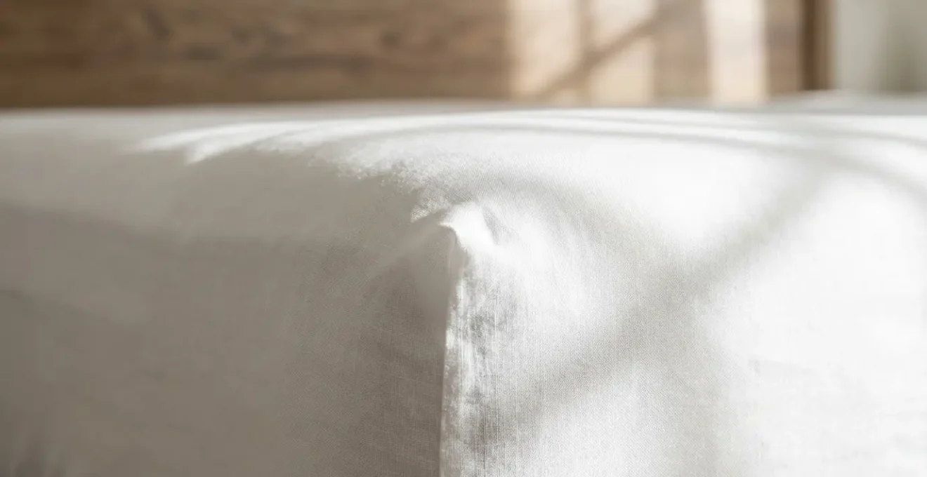 Détail macro d'une literie haut de gamme dans une chambre d'hôtes bretonne