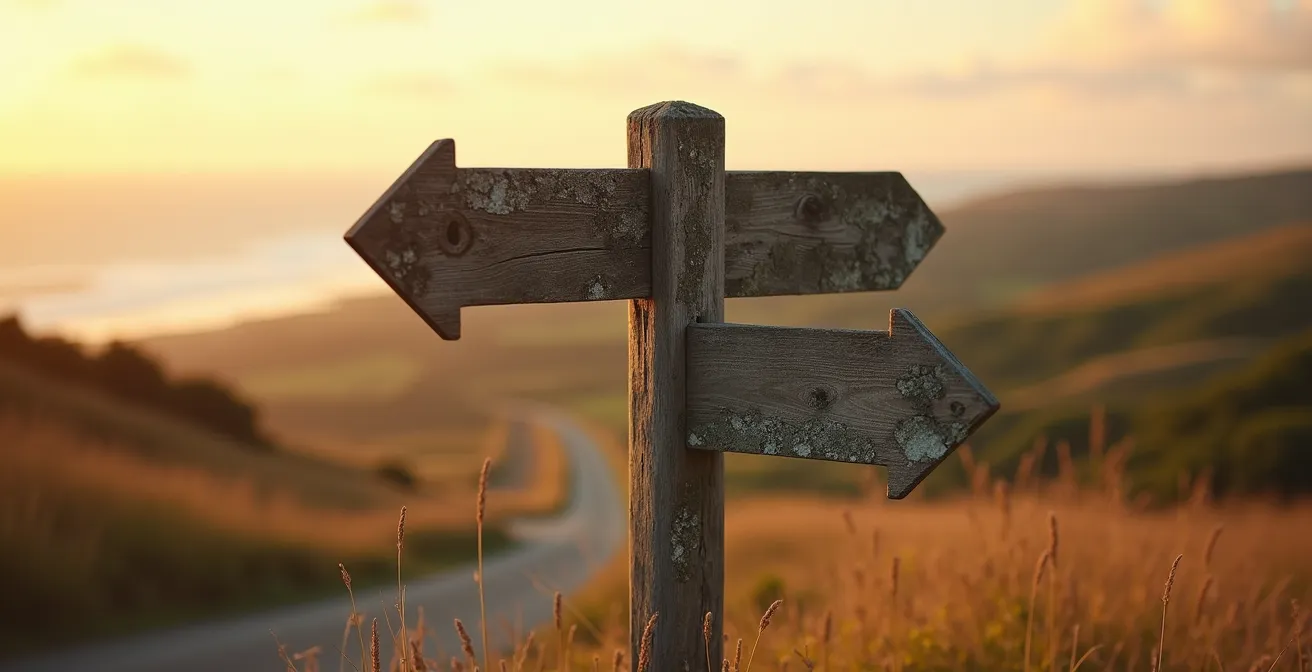 Carte stylisée montrant l'itinéraire en boucle entre Crozon et Quimper avec les deux routes différentes