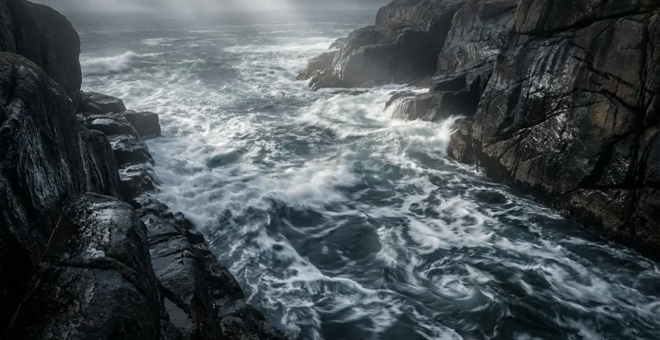 Visualisation des courants maritimes tourbillonnants entre les rochers des Tas de Pois