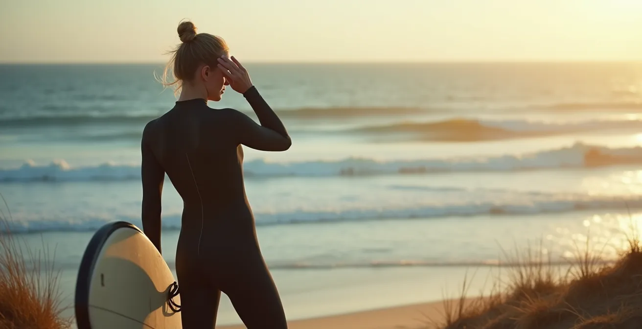 Surfeur observant les vagues depuis la dune de La Palue pour analyser les conditions
