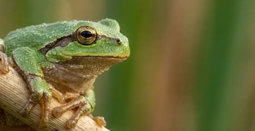 Rainette verte sur une tige de roseau dans une zone humide bretonne Rainette verte sur une tige de roseau dans une zone humide bretonne